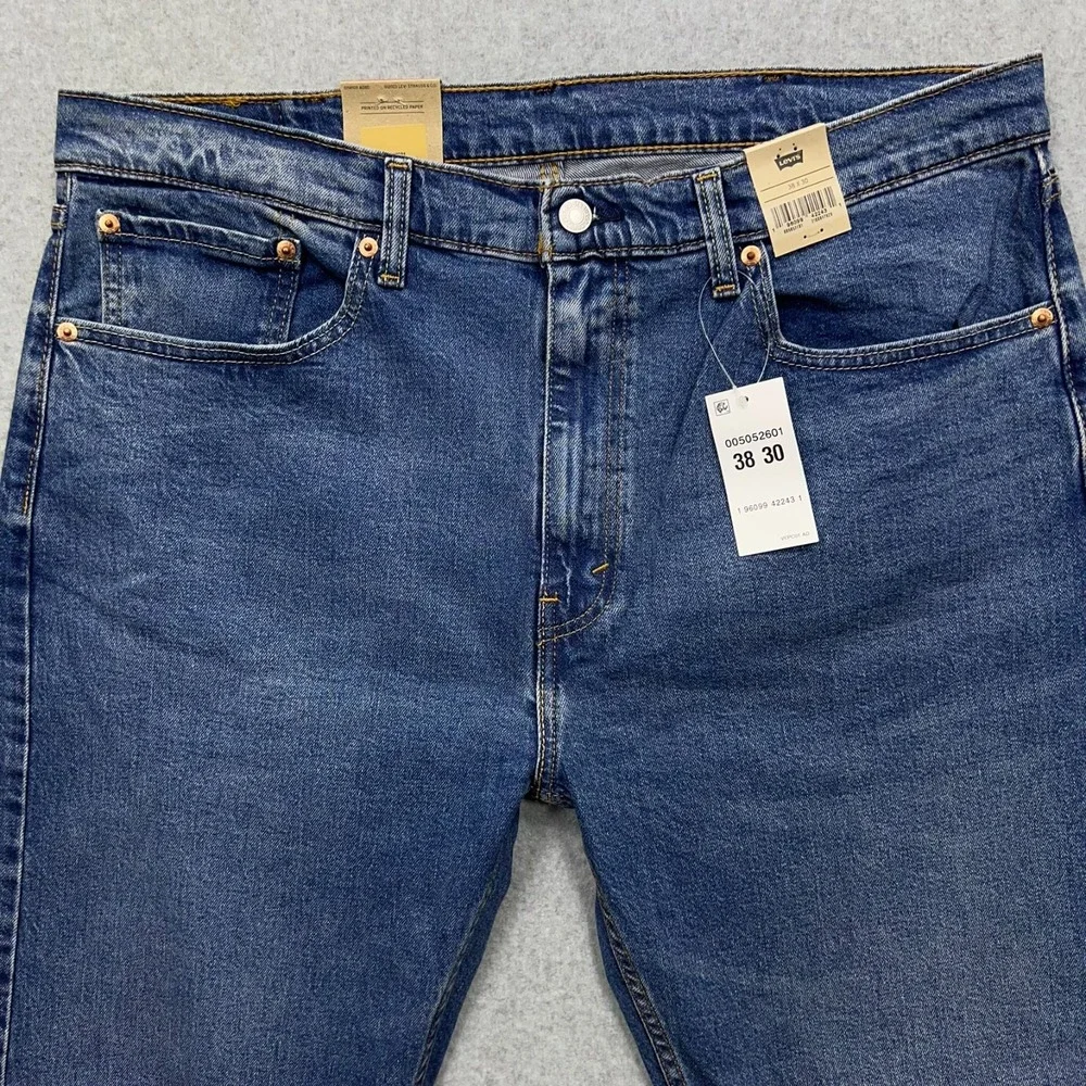 NEW Levi's 505 Jeans Men's 38x30 Blue Denim Regular Fit Straight Leg Stretch